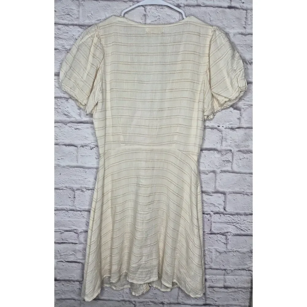 LSPACE Sabrina Puff Sleeve Mini Dress Ivory Cream Button Front Striped Size S - Picture 8 of 8